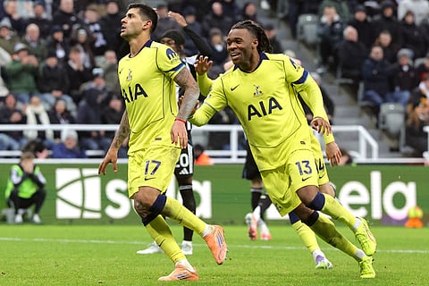 Tottenham Hotspur's Cristian Romero celebrates scoring their side's second goal of the game during the Premier League match at St James' Park, Newcastle. 