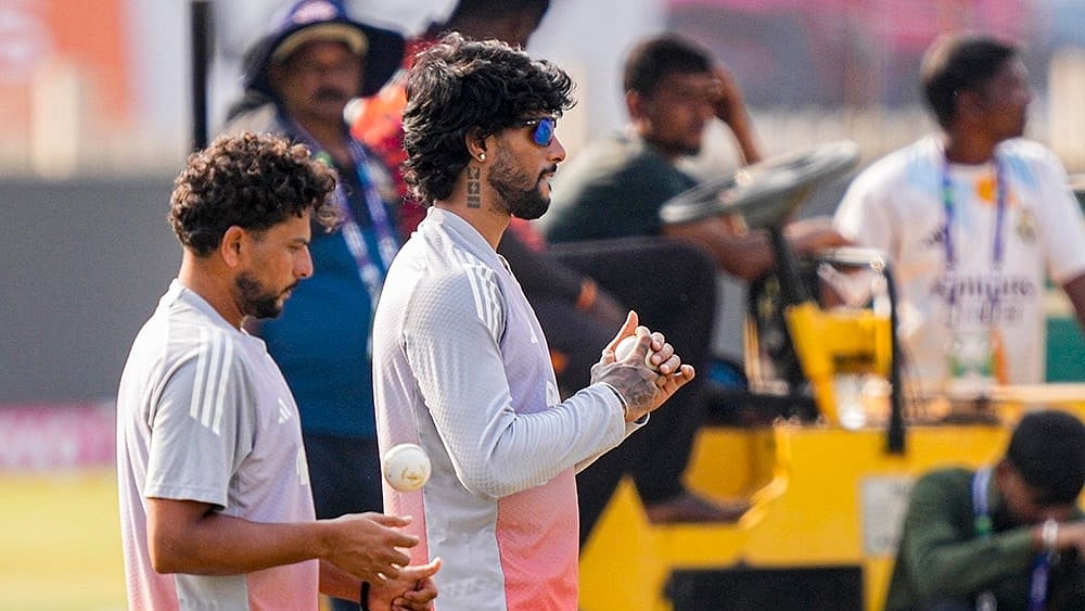 | Photo: PTI/Kamal Kishore : India’s Kuldeep Yadav and Tilak Varma during a training session on the eve of the first ODI cricket match of a series between India and South Africa, in Ranchi, Jharkhand.