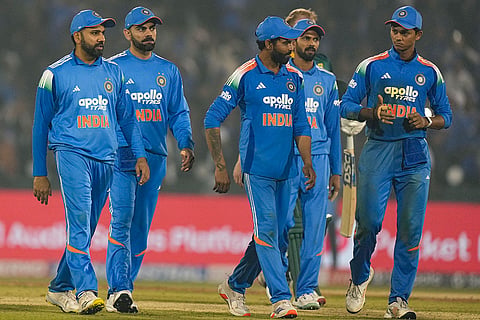 India’s Rohit Sharma, Virat Kohli and others after the team lost the second ODI cricket match against South Africa, at Shaheed Veer Narayan Singh International Stadium, in Raipur, Chhattisgarh.