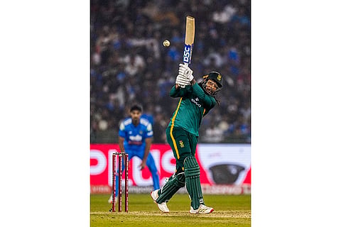 South Africa's Tony de Zorzi plays a shot during the second ODI cricket match of a series between India and South Africa, at Shaheed Veer Narayan Singh International Stadium, in Raipur, Chhattisgarh.