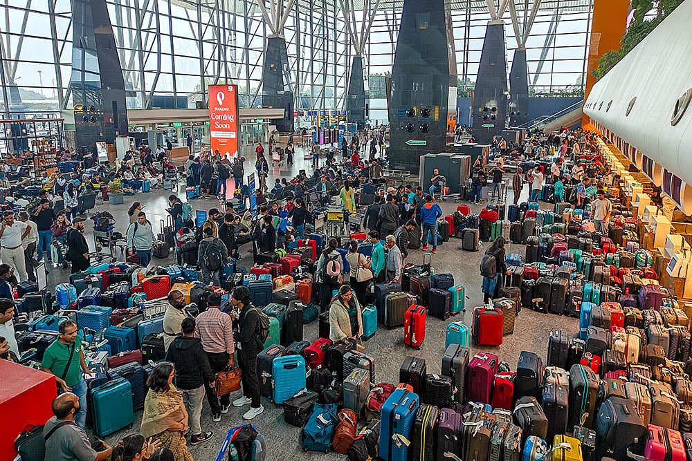 Stranded passengers at the airport in Bengaluru