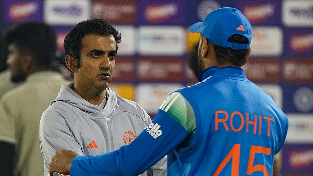 Photo: PTI/Kunal Patil : India’s Rohit Sharma with head coach Gautam Gambhir after the team lost the second ODI cricket match against South Africa, at Shaheed Veer Narayan Singh International Stadium, in Raipur, Chhattisgarh.