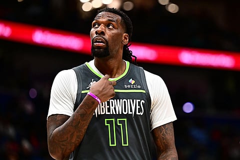 Minnesota Timberwolves center/forward Naz Reid looks on in the second half of an NBA basketball game against the New Orleans Pelicans in New Orleans.