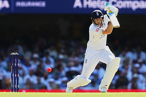 England's Joe Root plays a shot during the second Ashes cricket test match between Australia and England in Brisbane.