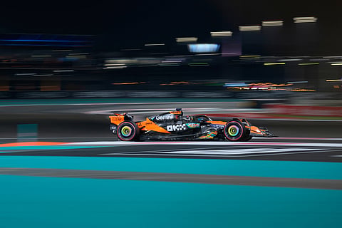 McLaren driver Oscar Piastri of Australia steers his car during the second practice ahead of the Formula One Abu Dhabi Grand Prix at the Yas Marina Circuit in Abu Dhabi, UAE.