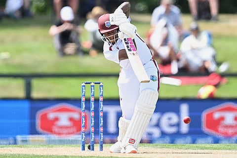 West Indies' Justin Greaves bats against New Zealand on Day 4 of their cricket test match in Christchurch, New Zealand.