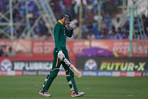 South Africa's Marco Jansen leaves the field after losing his wicket during the third One Day International cricket match between India and South Africa in Visakhapatnam.