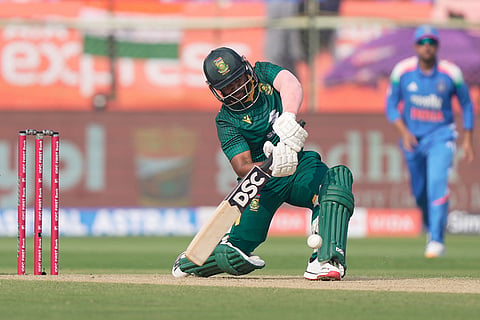South Africa's captain Temba Bavuma plays a shot during the third One Day International cricket match between India and South Africa in Visakhapatnam.
