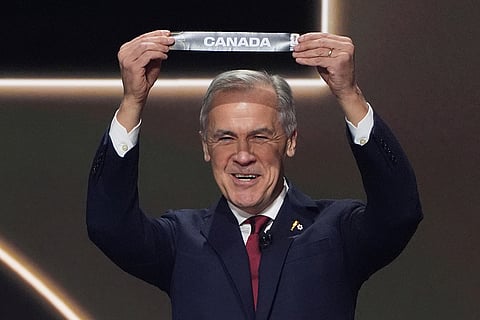 Canadian Prime Minister Mark Carney during the draw for the 2026 soccer World Cup at the Kennedy Center in Washington.