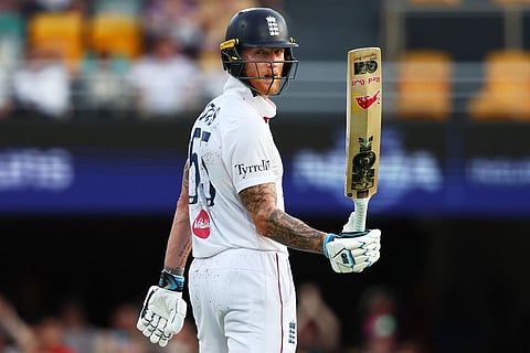 England's captain Ben Stokes celebrates his fifty runs during the second Ashes cricket test match between Australia and England in Brisbane.