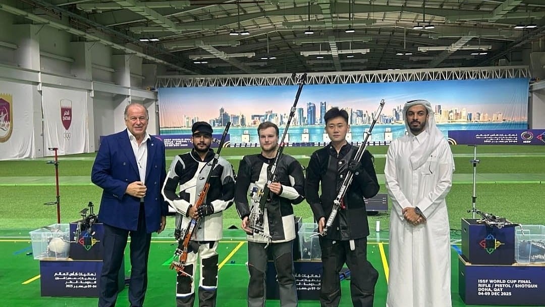 Instagram/NRAI : Aishwary Pratap Singh Tomar Posing After Winning Silver At ISSF World Cup 2025 iIn Doha