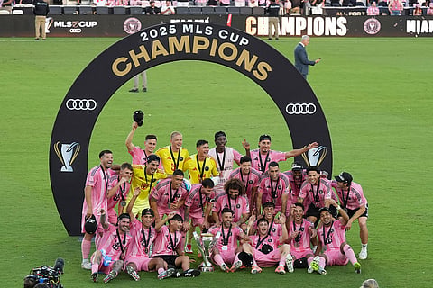 Inter Miami celebrate after winning the MLS Cup against the Vancouver Whitecaps in Fort Lauderdale, Fla.