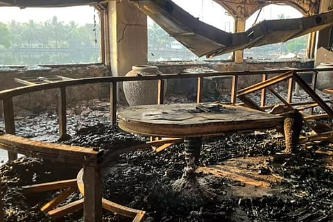Charred remains at the nightclub where a fire broke out due to a cylinder blast, in North Goa district. At least 25 persons were killed and six others suffered injuries in the incident, according to officials.