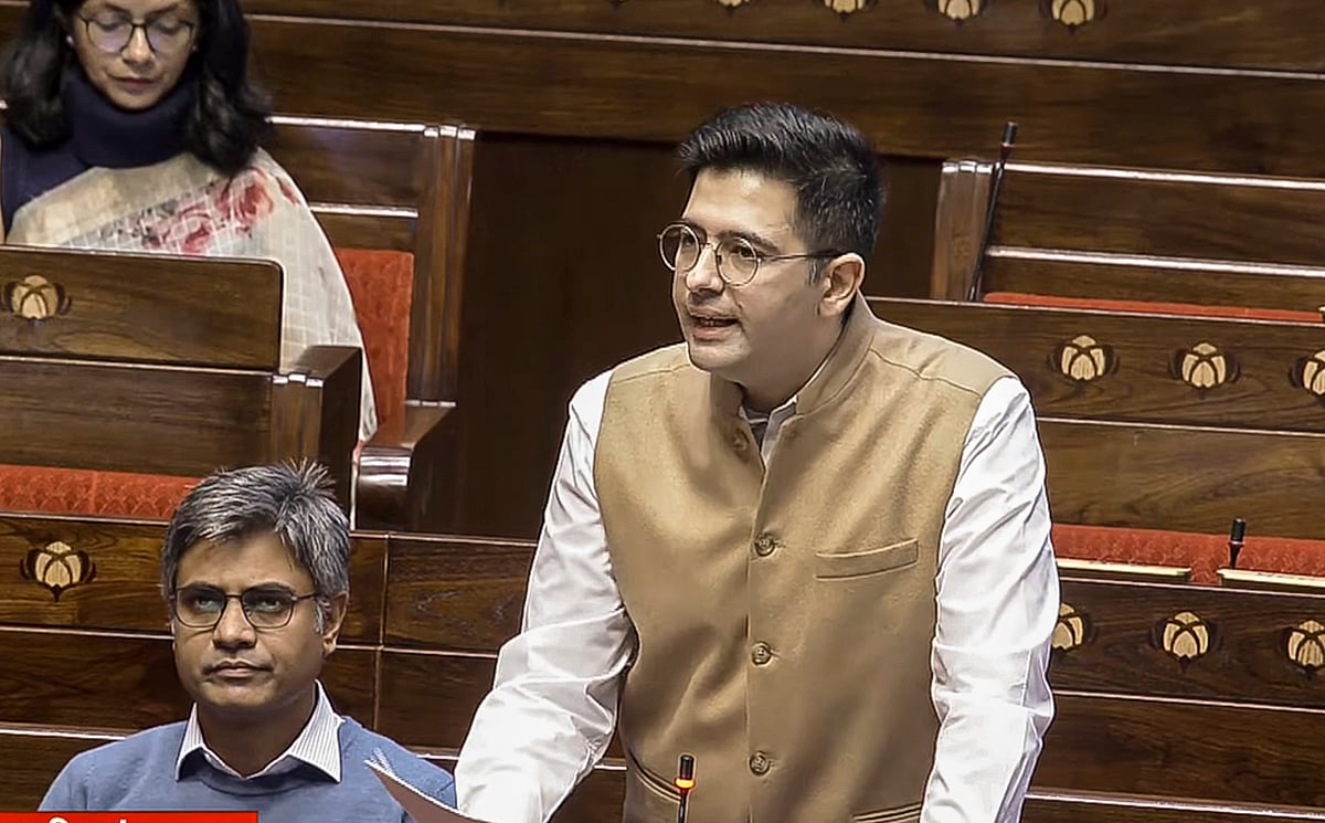 PTI : AAP MP Raghav Chadha speaks in the Rajya Sabha during the Winter session of Parliament, on December 8, 2025. 