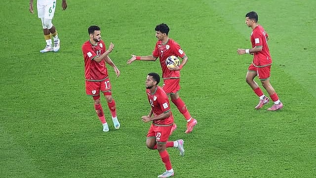 | Photo: Instagram/omanfa : Oman's Issam Al-Subhi celebrates scoring his side's first goal during the FIFA Arab Cup match against Comoros on December 8, 2025.