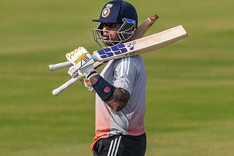 India’s captain Suryakumar Yadav during a practice session on the eve of the first T20 cricket match of a series between India and South Africa, at Barabati Stadium, in Cuttack, Odisha.