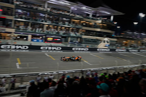 McLaren driver Lando Norris of Britain steers his car during the Formula One Abu Dhabi Grand Prix at the Yas Marina Circuit in Abu Dhabi, UAE.