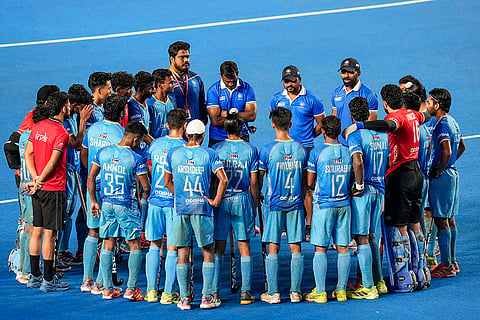 Indian player after Germany won 5-1 in the semi-final match of the FIH Hockey Men’s Junior World Cup 2025, at Mayor Radhakrishnan Hockey Stadium in Chennai.