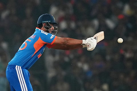 India's Shivam Dube plays a shot during the first T20 International cricket match between India and South Africa in Cuttack, India.