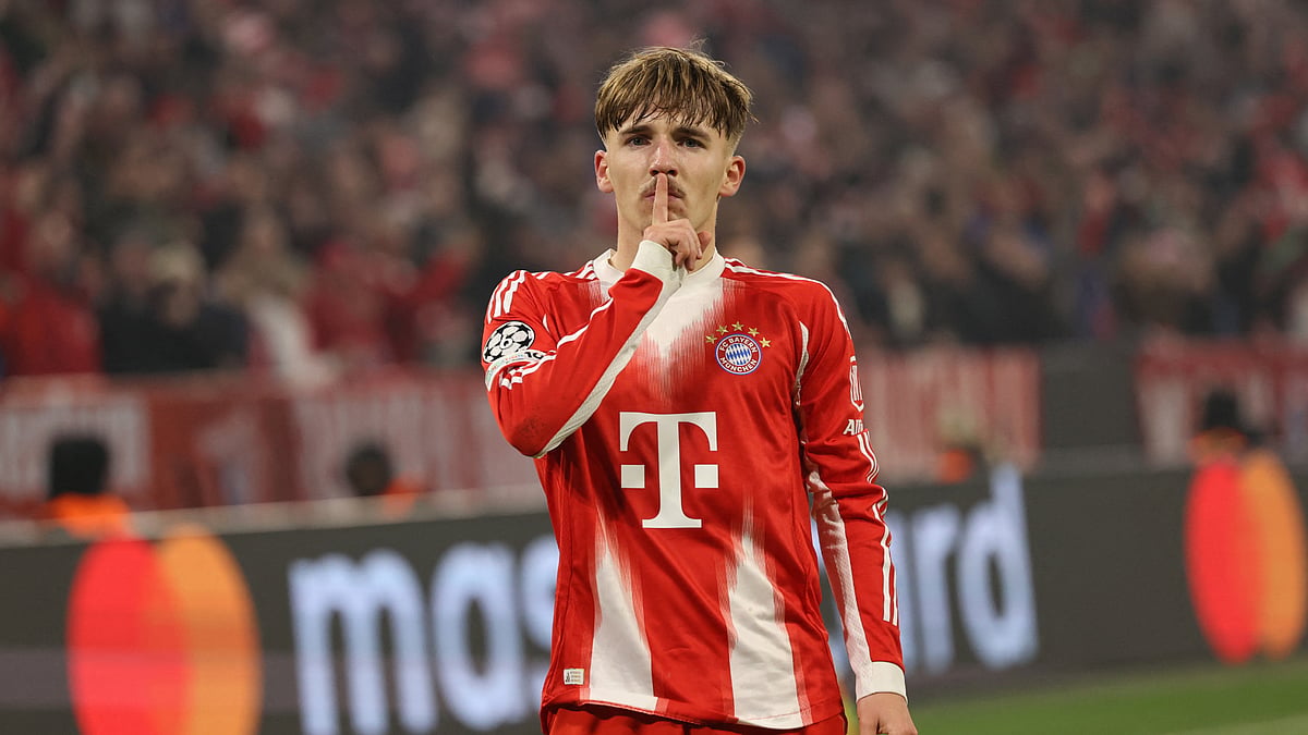 Lennart Karl celebrates his goal against Sporting CP
