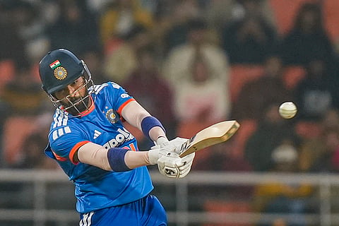 India's Hardik Pandya plays a shot during the second T20 International cricket match of a series between India and South Africa, at Maharaja Yadavindra Singh International Cricket Stadium, in New Chandigarh.