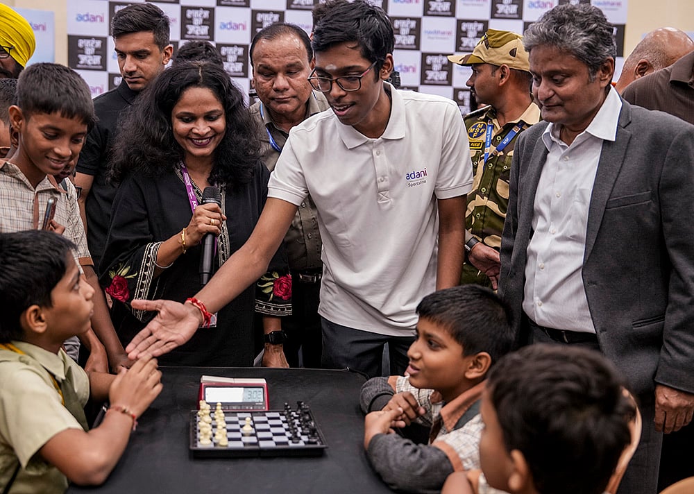 R Praggnanandhaa at Dharavi Schools Chess Championship in Mumbai