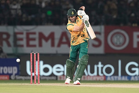 South Africa's captain Aiden Markram plays a shot during the third T20 cricket match between India and South Africa in Dharamshala.