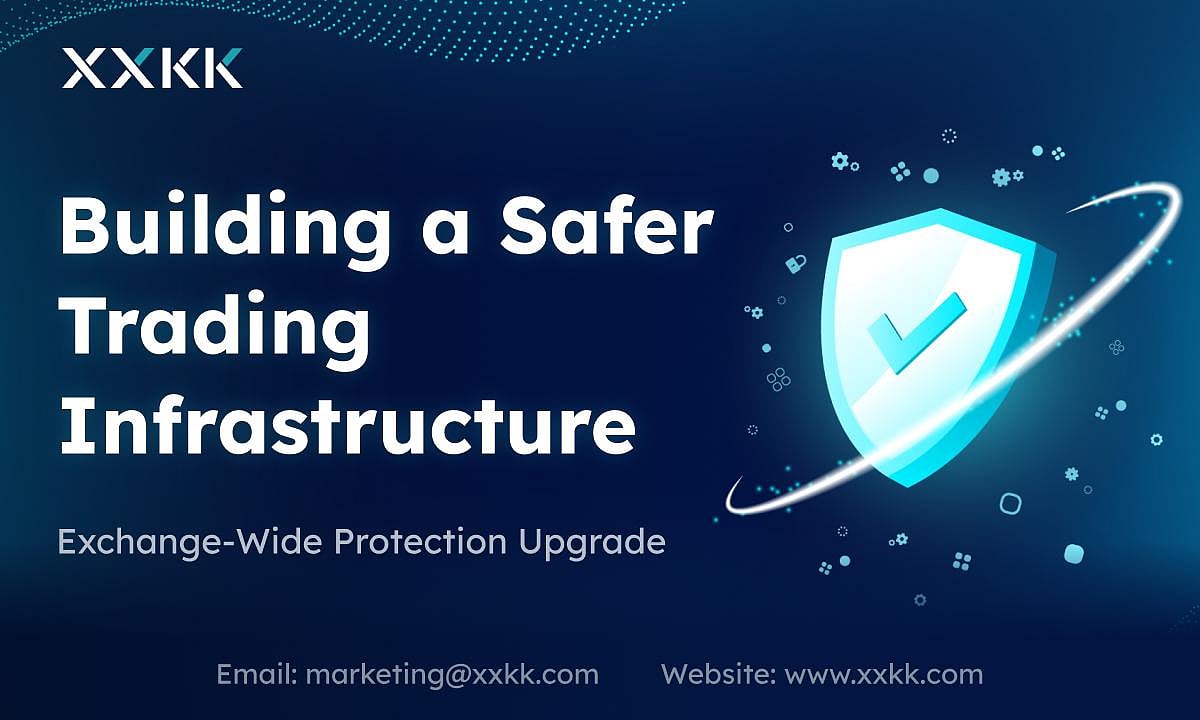 XXKK ad: Building safer trading infrastructure, security shield icon