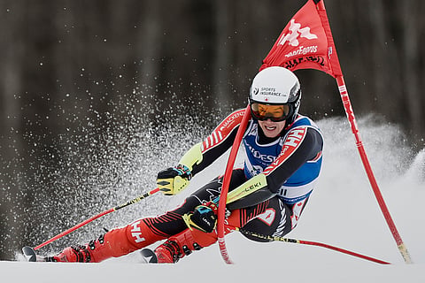 Canada's Erik Read competes in an alpine ski, men's World Cup Giant Slalom, in Hafjell, Norway, March 15, 2025. 