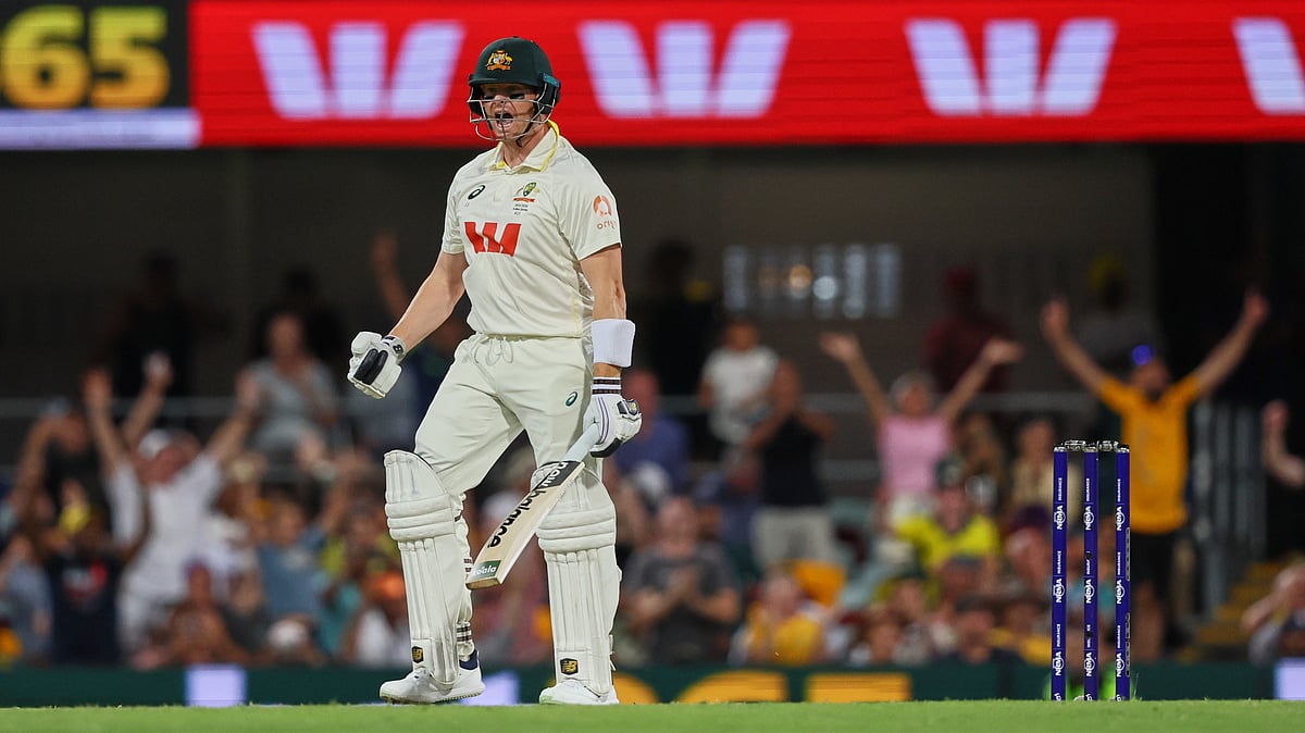 | Photo: AP/Tertius Pickard : Australia's captain Steve Smith reacts after winning the second Ashes Test match against England in Brisbane on December 7, 2025.
