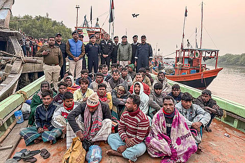 The Indian Coast Guard Ship, while on patrol in the Northern Bay of Bengal, intercepted and apprehended two Bangladeshi fishing boats along with 35 crew members and 500 kg of illegally harvested fish catch inside Indian waters. 