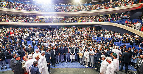 Prime Minister Narendra Modi with the members of the Indian community during the Maitri Parv program, in Muscat, Oman. 