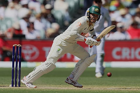 Australia's Alex Carey bats during play on day three of the third Ashes cricket test between England and Australia in Adelaide, Australia.