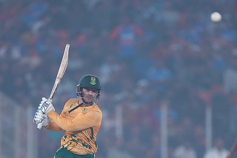 South Africa's Quinton de Kock plays a shot during the fifth T20 cricket match between India and South Africa in Ahmedabad.
