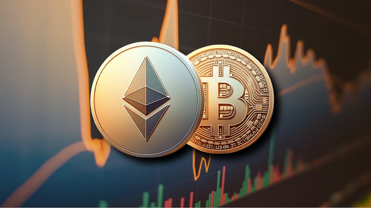 Bitcoin and Ethereum symbols