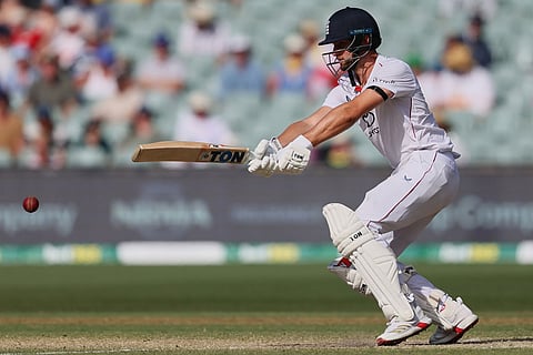 England's Will Jacks bats during play on day four of the third Ashes cricket test between England and Australia in Adelaide, Australia.