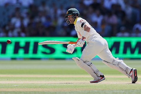 Australia's Josh Inglis bats during play on day four of the third Ashes cricket test between England and Australia in Adelaide, Australia.
