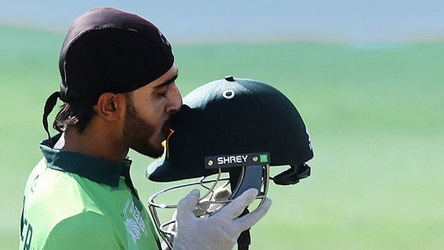 X/Asian Cricket Council : Sameer Minhas celebrates his century during the Under-19 Asia Cup 2025 final between India and Pakistan in Dubai.