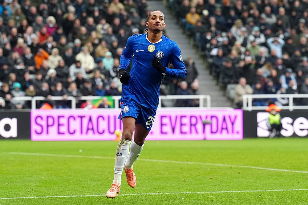 | Photo: Owen Humphreys/PA via AP : Chelsea's Joao Pedro celebrates after scoring his side's second goal during the English Premier League soccer match between Newcastle United and FC Chelsea in Newcastle, England.
