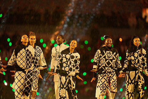 Performers take part in the opening ceremony of the Africa Cup of Nations and the opening group A soccer match between Morocco and Comoros in Rabat, Morocco.