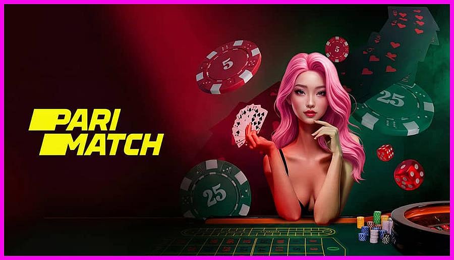 Pari Match online casino ad with a woman