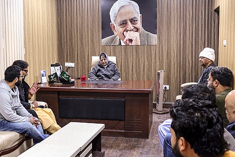 Peoples Democratic Party (PDP) President Mehbooba Mufti during a party workers' meeting at PDP office in Jammu.