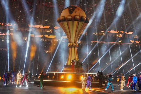 Performers take part in the opening ceremony of the Africa Cup of Nations and the opening group A soccer match between Morocco and Comoros in Rabat, Morocco.