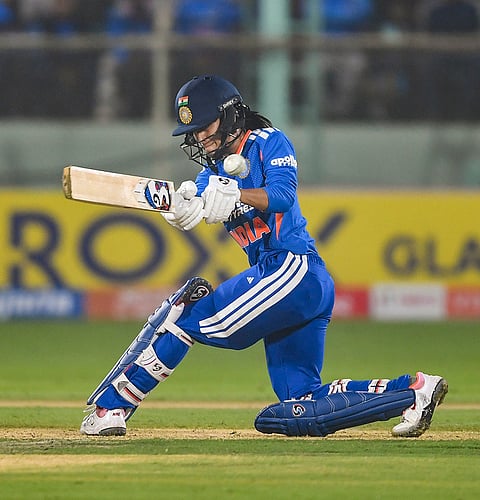 India's Jemimah Rodrigues plays a shot during during the first Women's T20I cricket match between India and Sri Lanka, in Visakhapatnam, Andhra Pradesh.