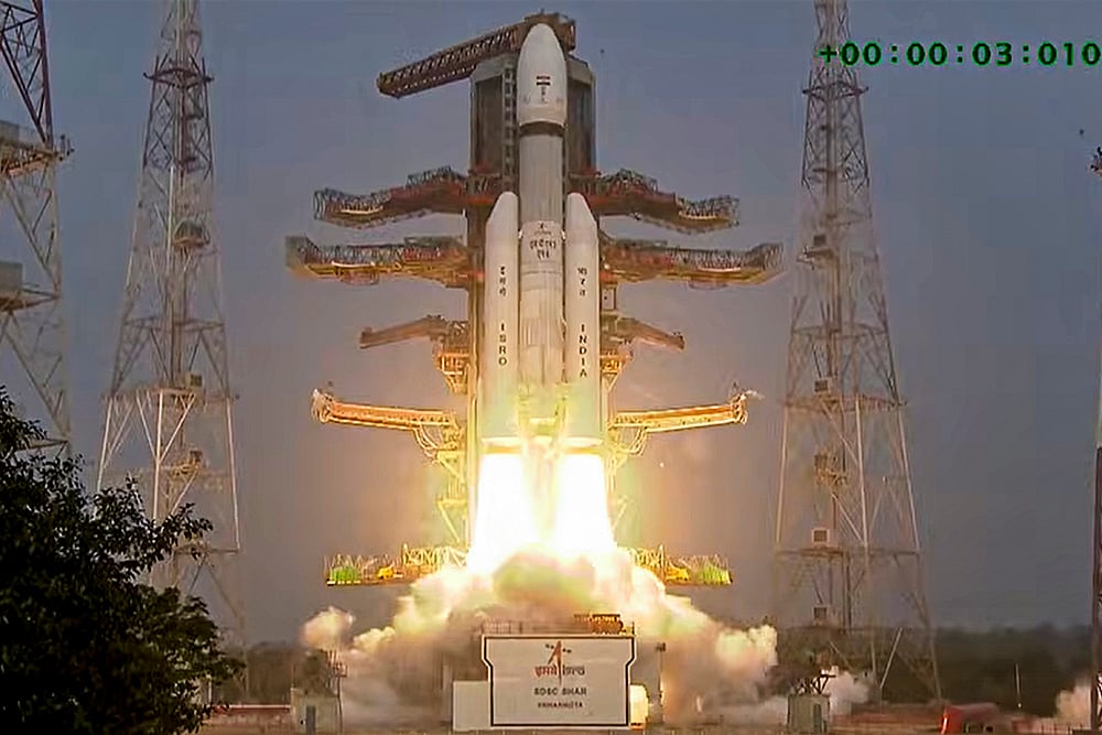 | Photo: @isroofficial5866/Yt via PTI : Indian Space Research Organisation (ISRO) launches the BlueBird Block-2 communication satellite of AST SpaceMobile, USA, onboard its launch vehicle LVM3-M6 from the Satish Dhawan Space Centre, Sriharikota, Andhra Pradesh. 