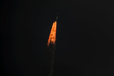 Indian Space Research Organisation (ISRO) launches the BlueBird Block-2 communication satellite of AST SpaceMobile, USA, onboard its launch vehicle LVM3-M6 from the Satish Dhawan Space Centre, in Sriharikota, Andhra Pradesh, Dec. 24, 2025.  