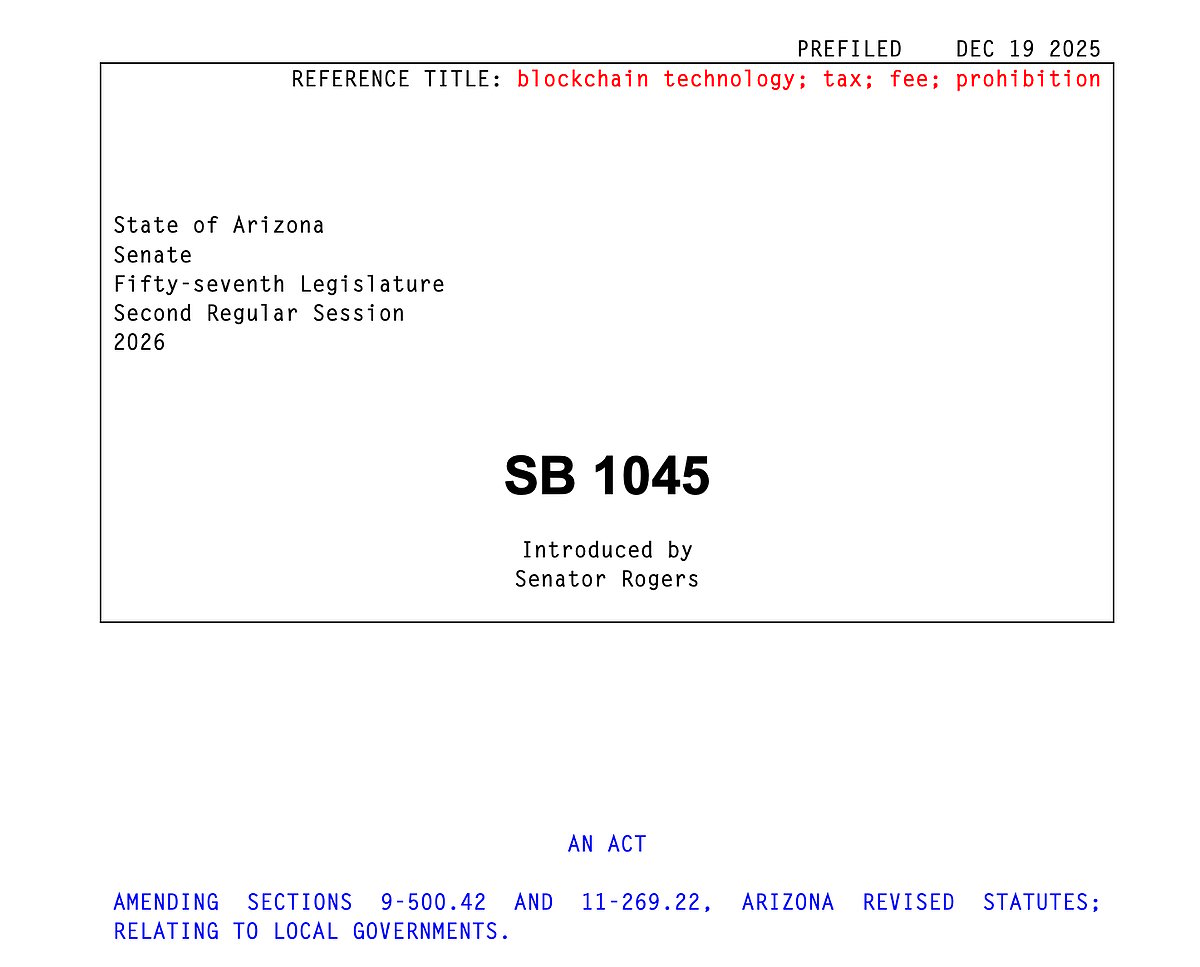 Arizona Senate bill SB 1045 cover page on blockchain taxes and fees