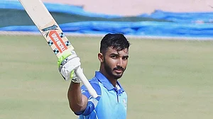 Photo: File : Jharkhand Vs Karnataka, Vijay Hazare Trophy: Devdutt Padikkal raises his bat.