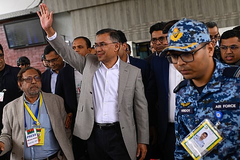 Bangladesh Nationalist Party (BNP) Acting Chairman, Tarique Rahman, waves to supporters at Hazrat Shahjalal International Airport in Dhaka after returning from London, ending more than 17 years of self-imposed exile.