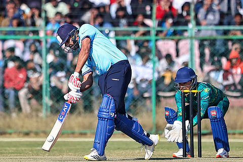 Mumbai's Rohit Sharma plays a shot during the Vijay Hazare Trophy 2025-26 cricket match between Mumbai and Sikkim, at Sawai Mansingh Stadium, in Jaipur, Rajasthan.